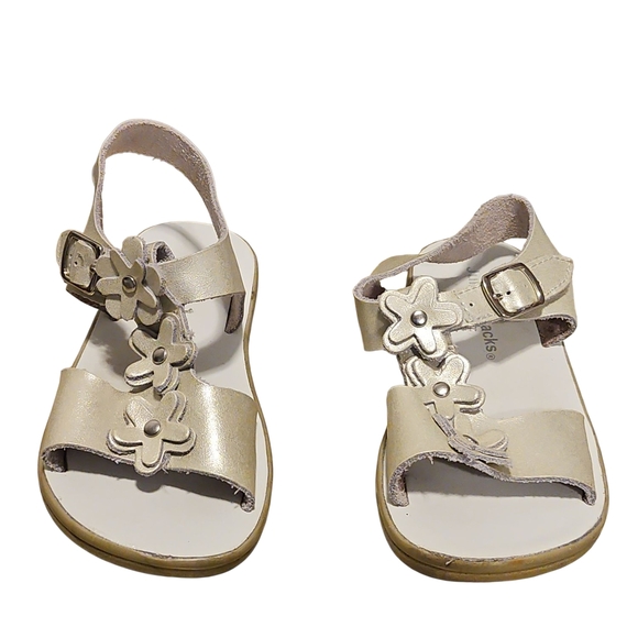 Jumping Jacks Gold Sandals w/Floral Design - Picture 2 of 6